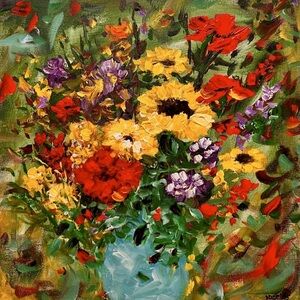 ORIGINAL ACRYLIC FLORAL TEXTURED PAINTING  14 x 14 inch